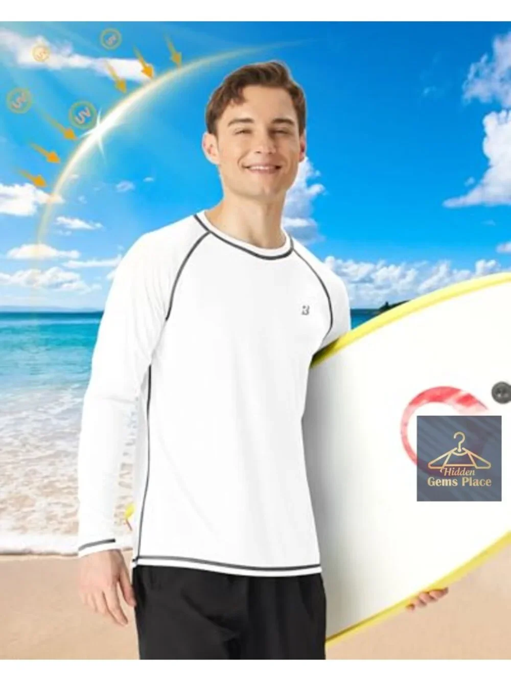 Mens UPF 50+ Long Sleeve Rash Guard Quick-Dry Sun Protection Shirt
